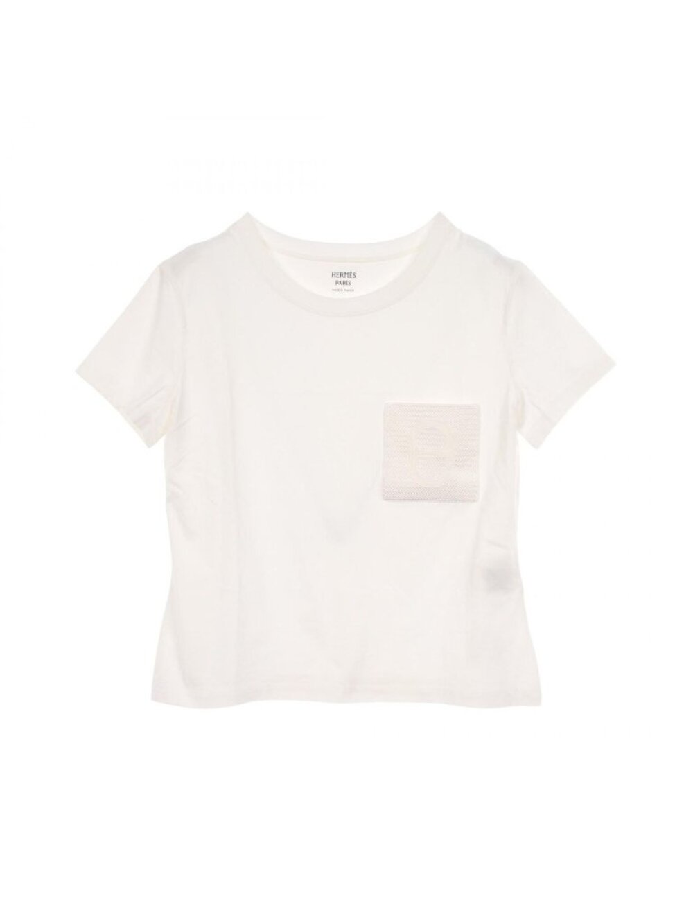 Hermes Short Sleeve T-Shirt Mosaic H Embroidery with Pocket White Cotton